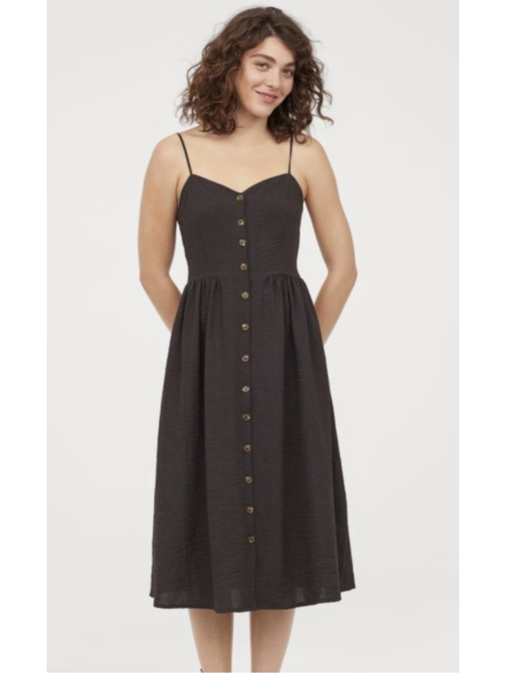 H&M Black Textured Corset Midi Sundress Dress S XS/S 4